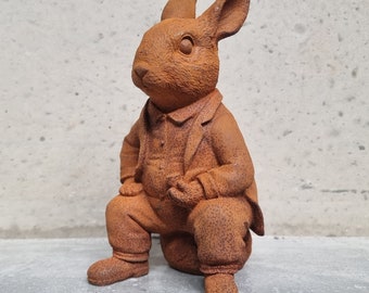 Cast iron sculpture of a Hare with pipe - Dressed Hare - Enchanting garden sculptures