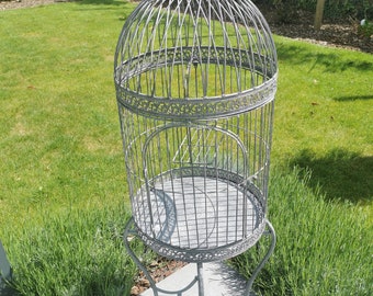 Hendryx brass birdcage, round tray stand dome cover bird cage, vintage  1920s
