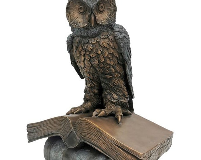 XL bronze sculpture of an owl on two books - Wise owl