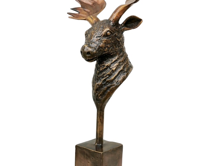 Bronze deer head / moose head on stand - Christmas decoration bronze - Deer head - Christmas statues