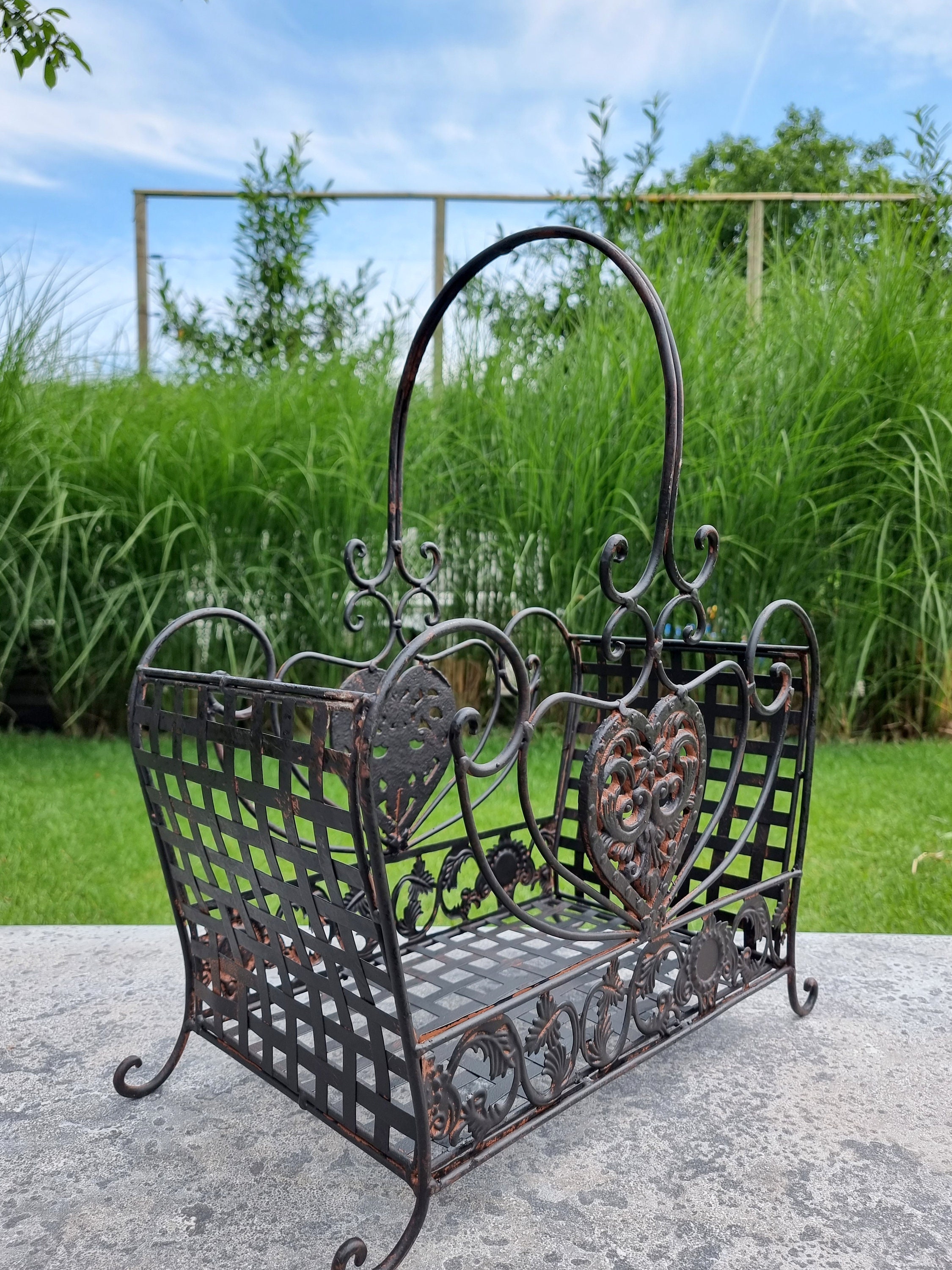 Wrought iron flower baskets - Brown garden baskets - cottage garden