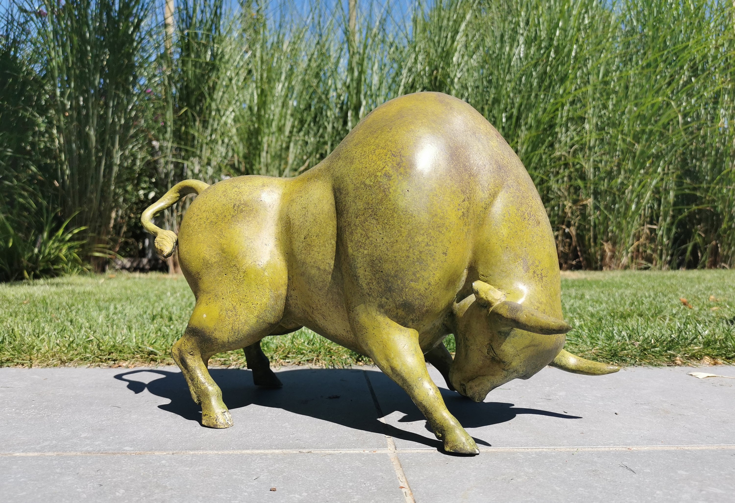 Modernist designed bronze bull Bronze garden statue