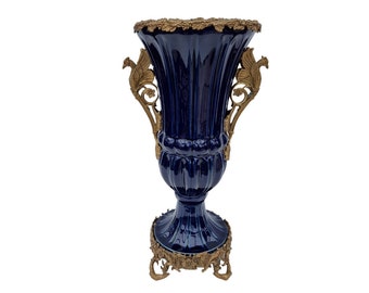 Cobalt blue Vase with bronze ornaments - Luxury vase