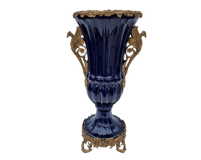Cobalt blue Vase with bronze ornaments - Luxury vase