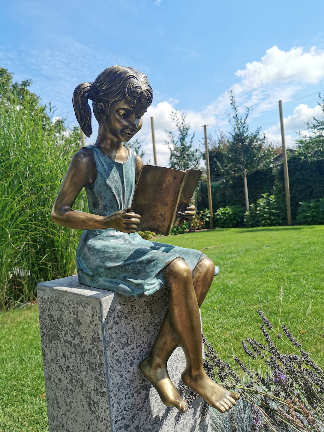 Bronze Garden Sculpture Girl Reading a Book Bronze Children Etsy