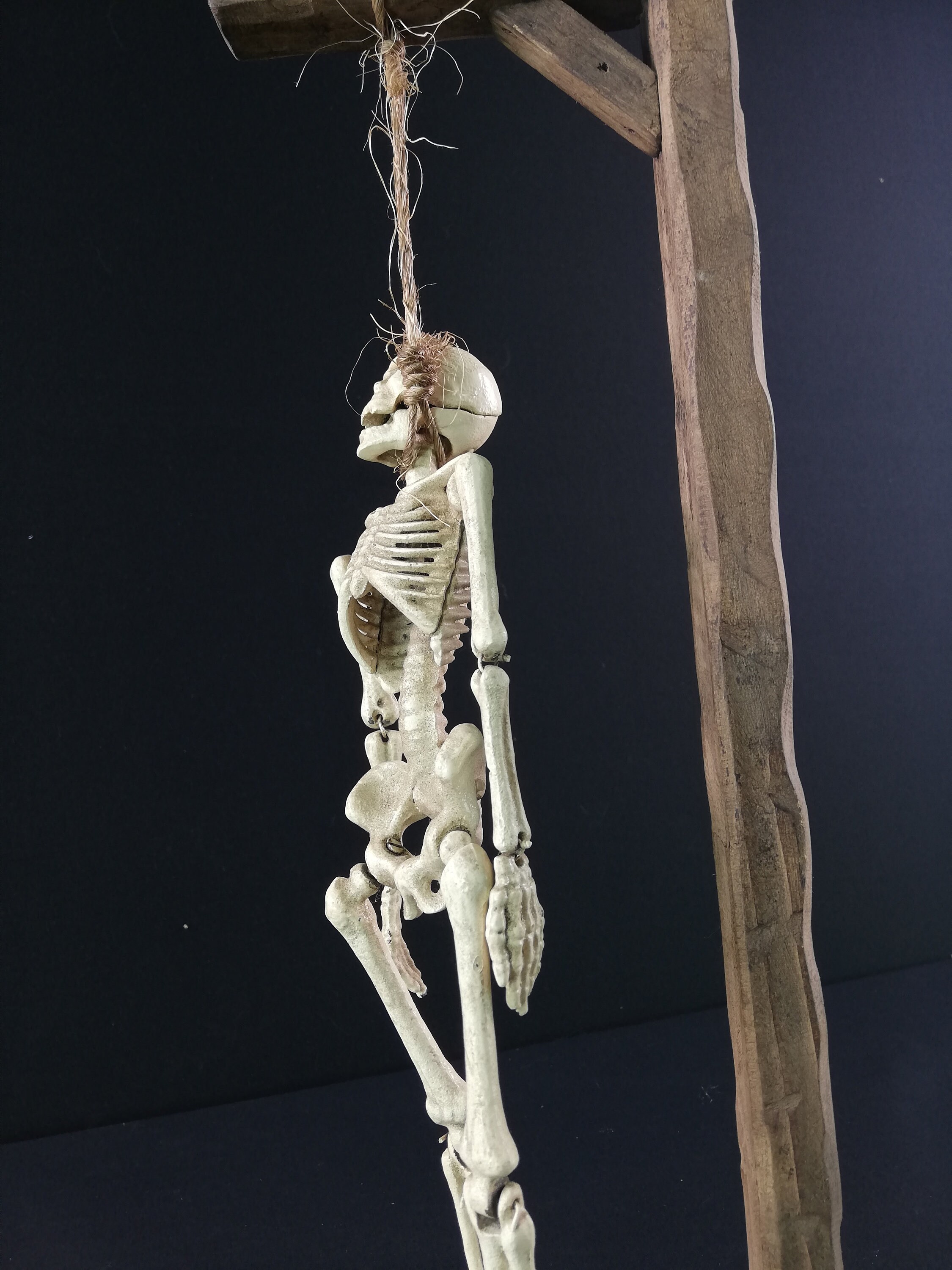 Iron skeleton hanging on a wooden gallows