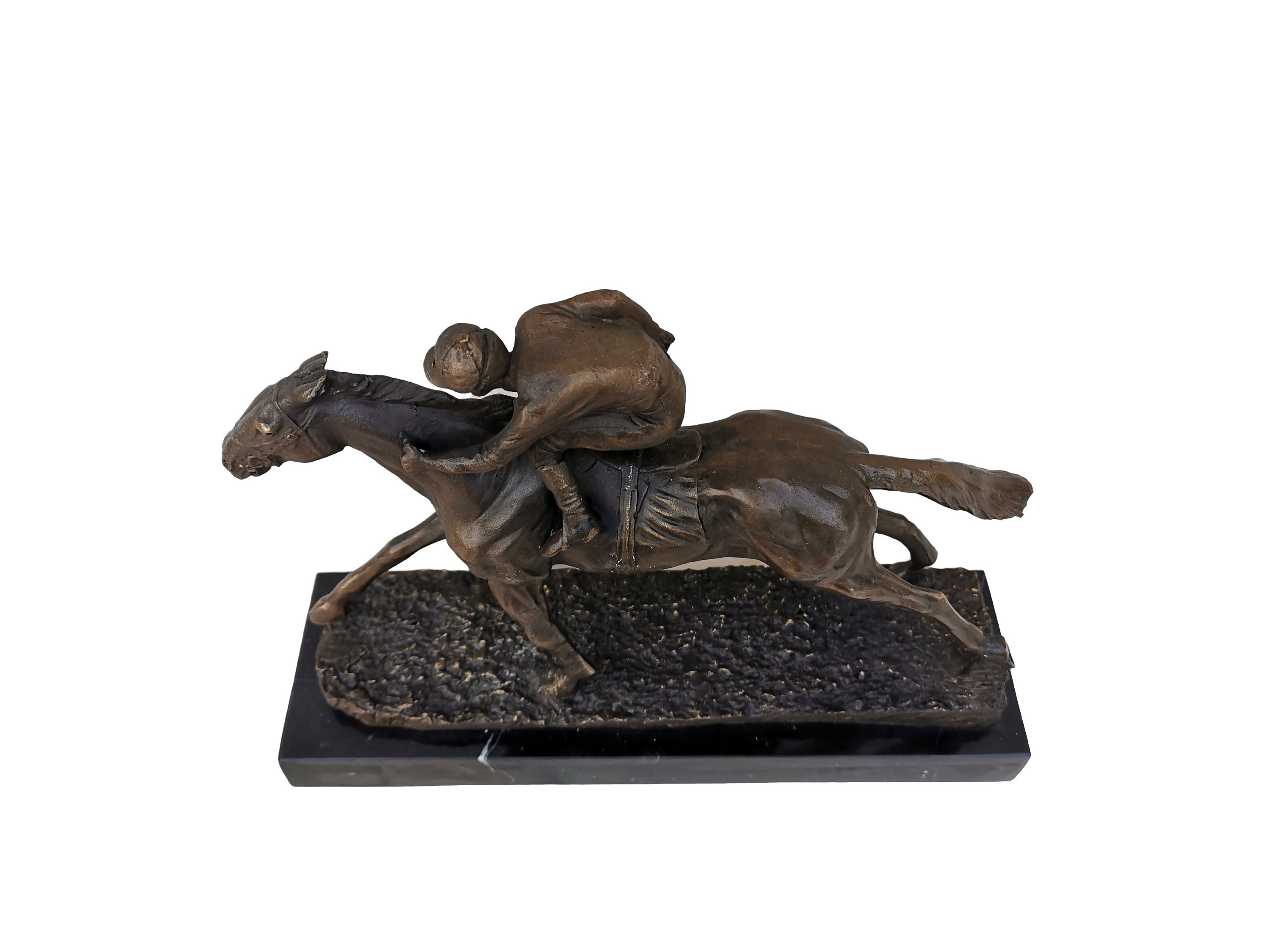 Bronze racing horse Jockey on horseback