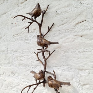 Bronze wall art - 4 birds on a branch - Bronze wall decor - Bronze birds