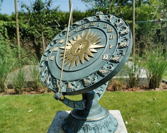 Cadran solaire en bronze - statue de jardin - Horloge solaire