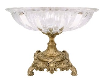 Beautiful glass bowl on bronze base - Luxury fruit bowl - Classic kitchen