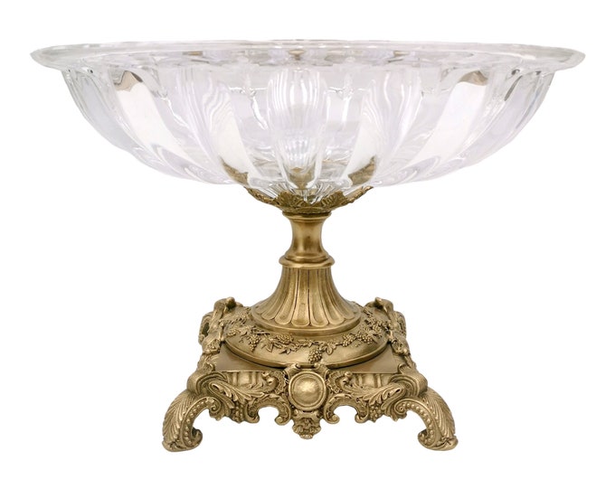 Beautiful Glass Bowl on Bronze Base Luxury Fruit Bowl Classic Kitchen