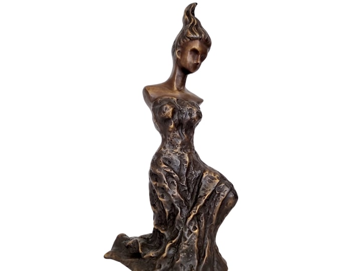 Abstract bronze sculpture of a kneeling woman - Graceful and simple at the same time - Surreal female figure - bronze gift