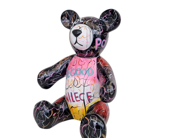 High-quality pop art teddy bear - Colorful yet dark design - real eye-catcher - Artistic teddy bear - Graffiti art - Fiberglass laminate