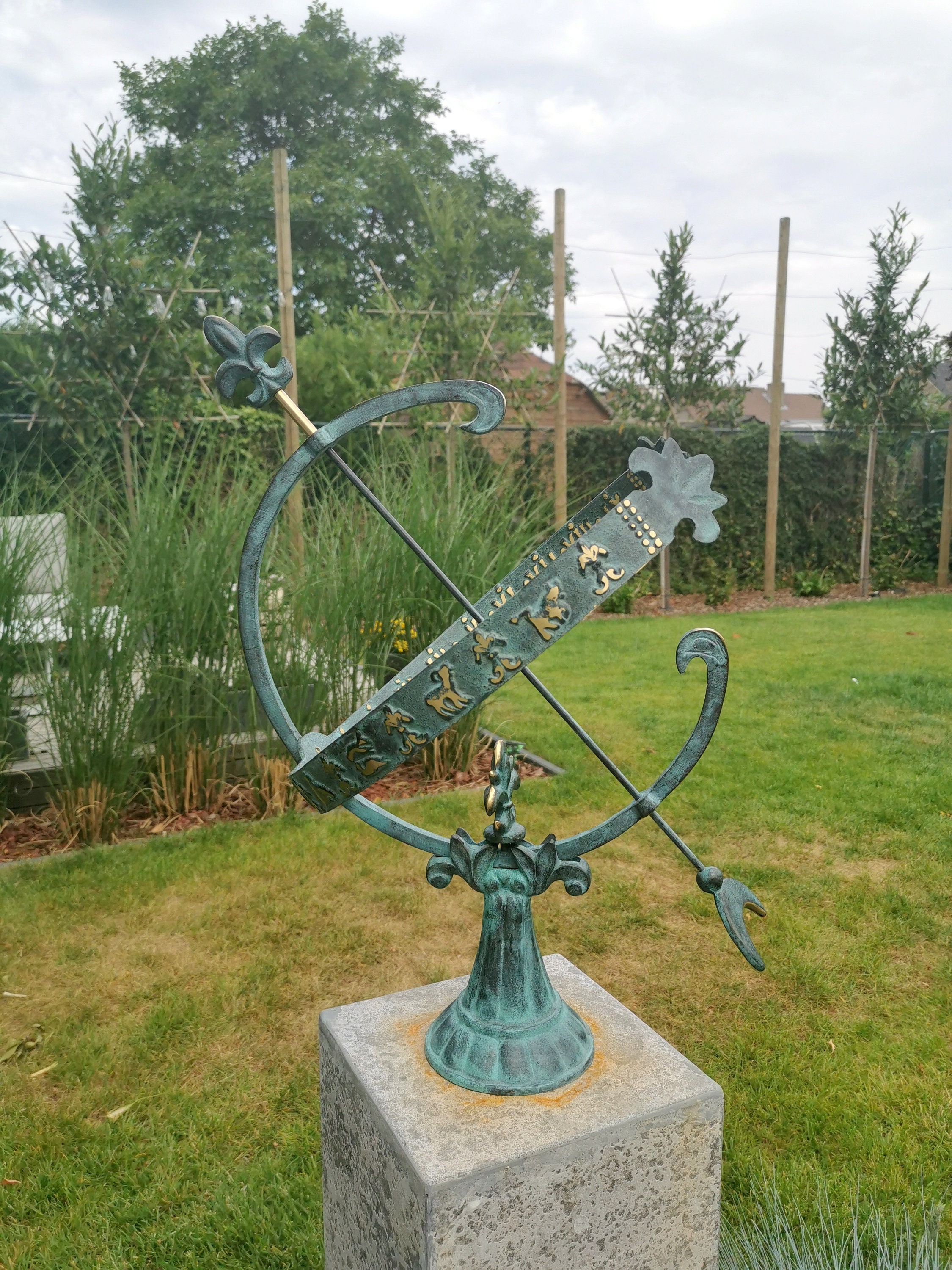 Bronze Sundial Garden sculpture Zodiac Armillary 24 inches