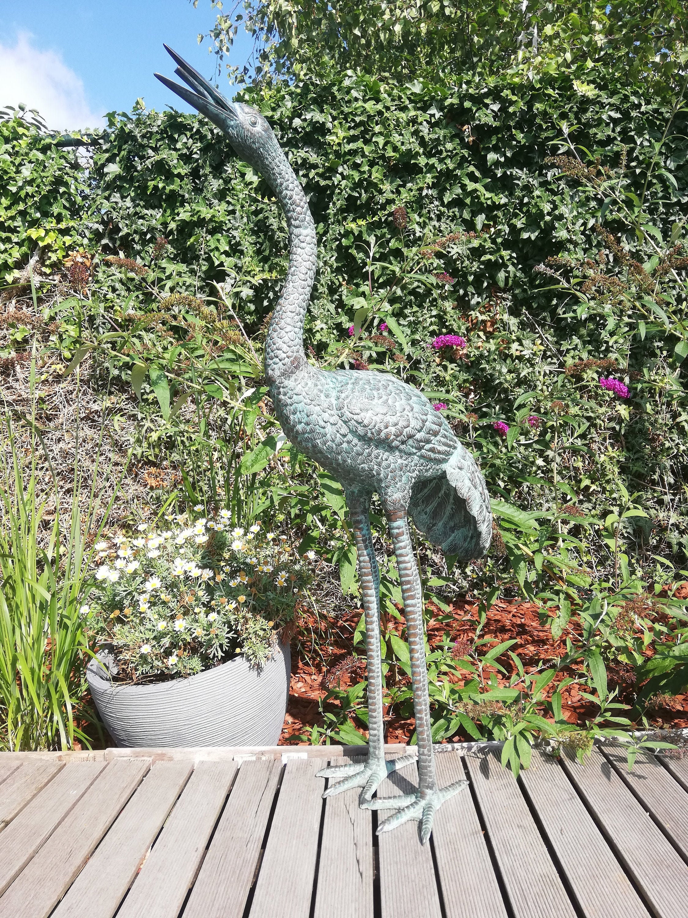 Bronze garden sculpture of a heron Fountain model