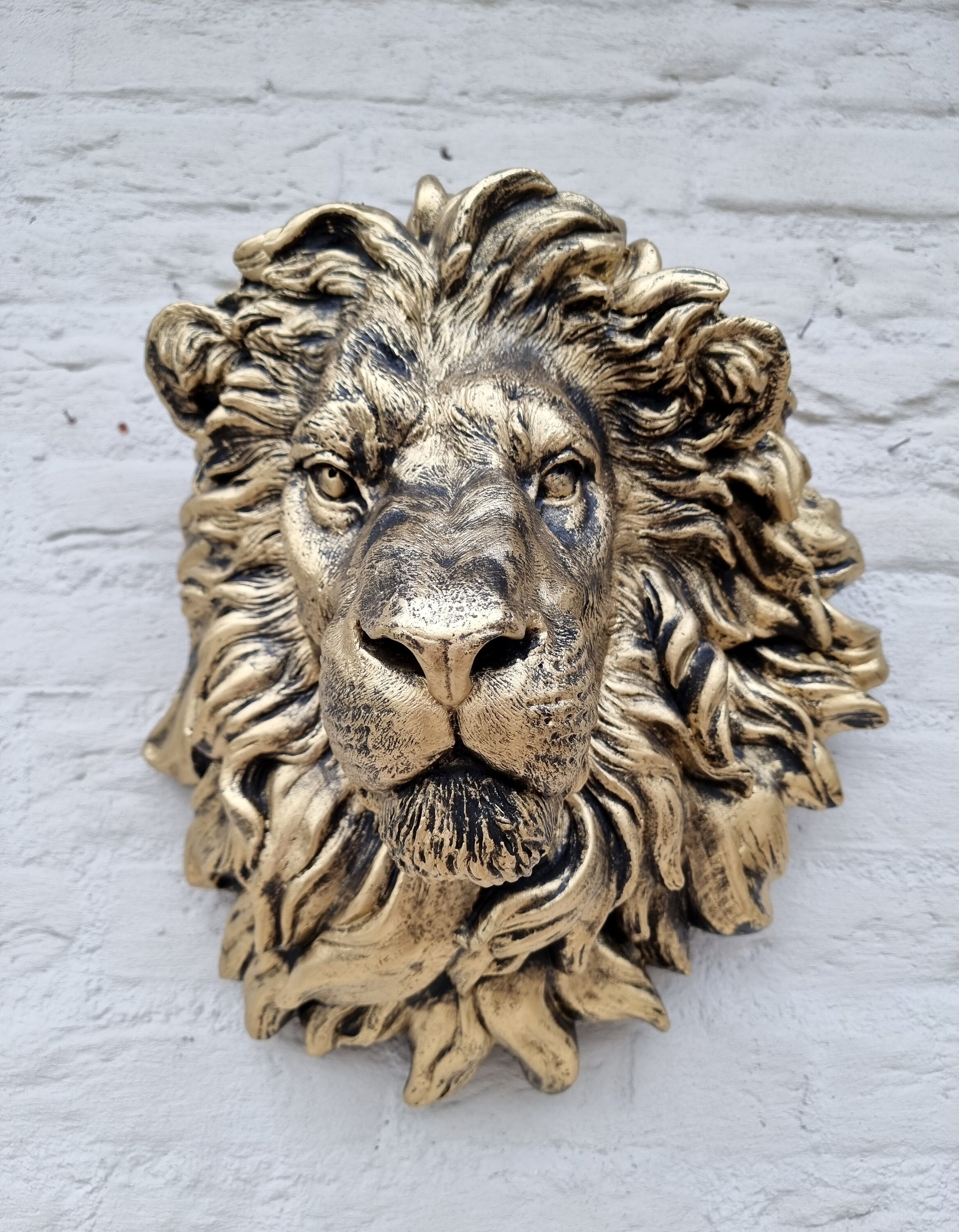 Large lion head Wall mounted Golden lion head Tropical home decor