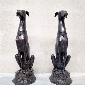 Pair of bronze greyhounds - Entrance hall sculptures - Bronze pointing dogs - Bronze hunting dogs