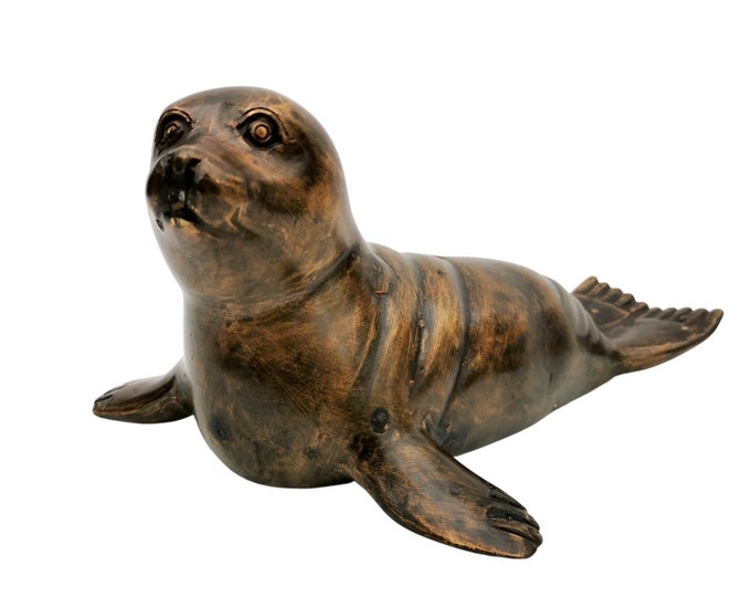 Cute bronze seal  - seal - Coastal decor