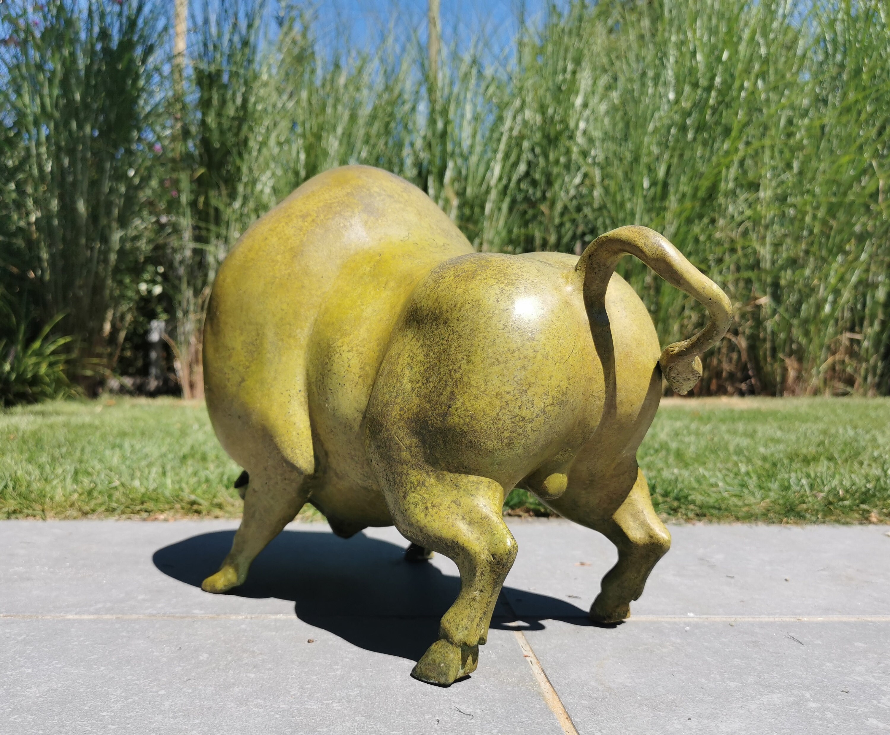 Modernist designed bronze bull Bronze garden statue
