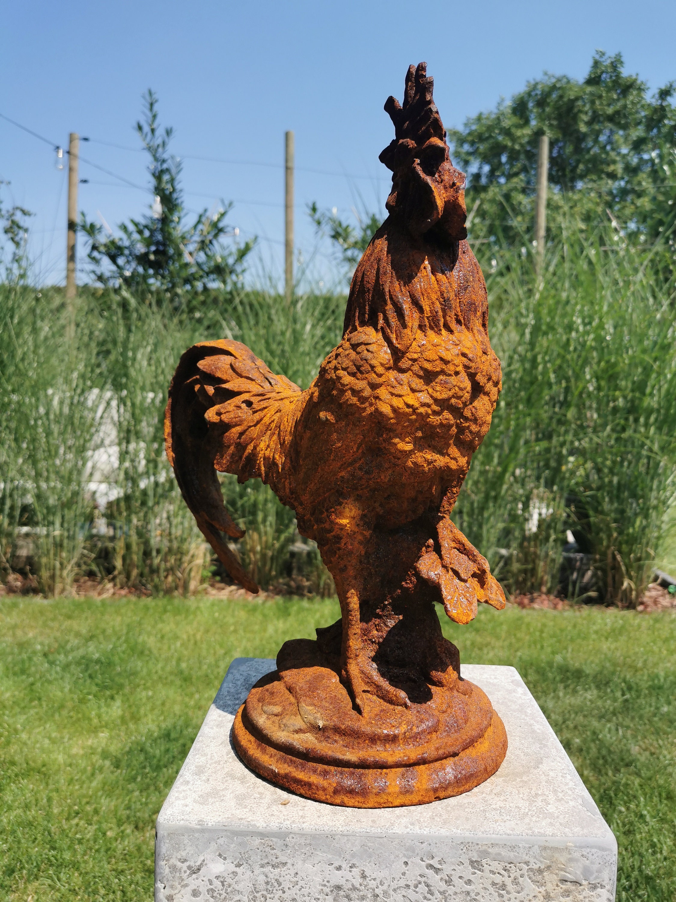 NEW 8 LB CAST IRON ROOSTER CHICKEN  YARD AND GARDEN WINDMILL WEIGHT 