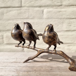 3 birds on a branch - bronze garden ornaments - Garden and patio decoration