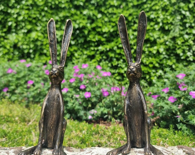 Elegant Bronze Hare Sculptures - Garden Decor, Indoor Statues, Nature-Inspired Art, Wildlife Figurines, Unique Gifts, Handmade Collectibles