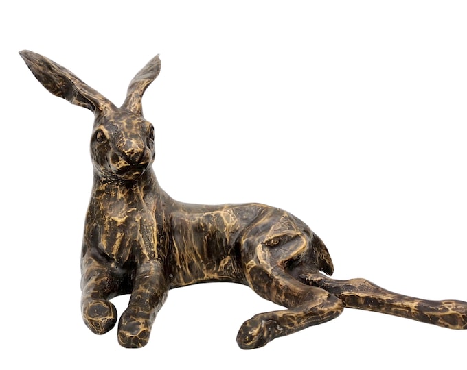 Bronze reclining Hare - Bronze hare statue - Lifelike hare