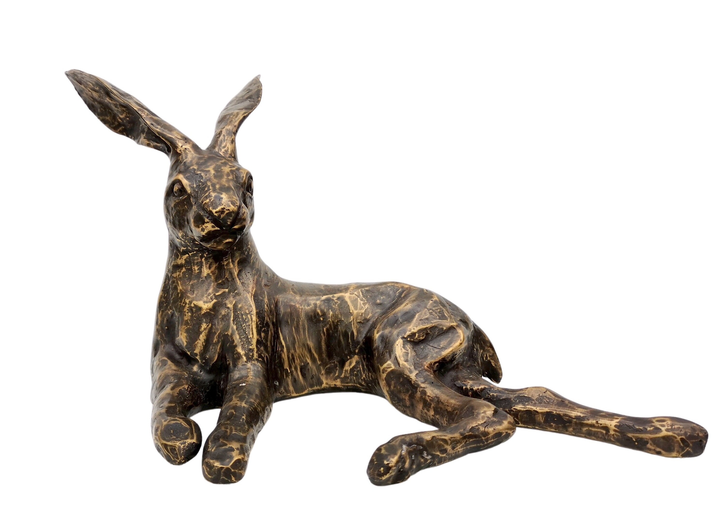 Bronze reclining Hare Bronze hare statue Lifelike hare