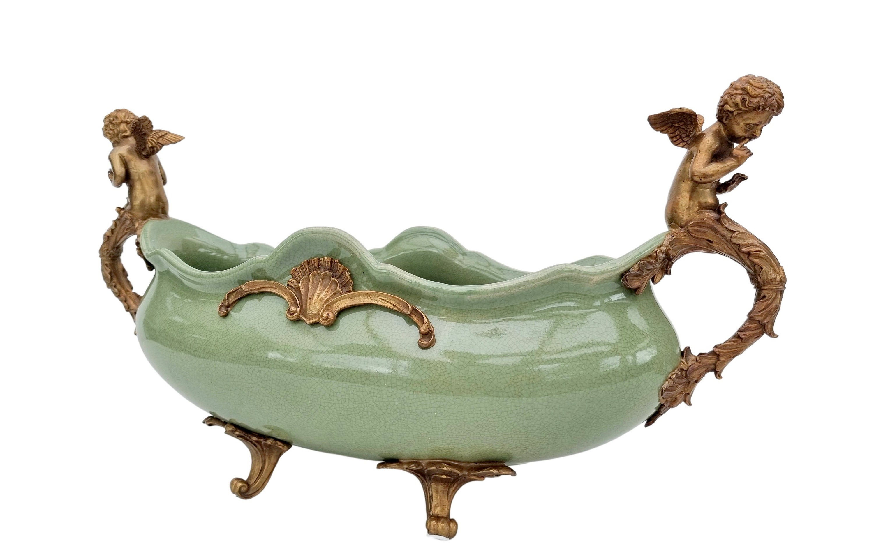 Very large decorative bowl Centerpiece Porcelain bowl with bronze