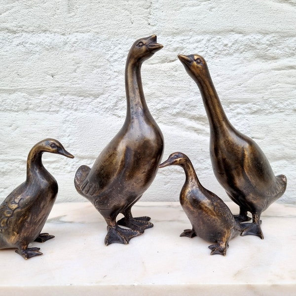Famille canard en bronze - Décoration de la maison en bronze - Oiseaux en bronze