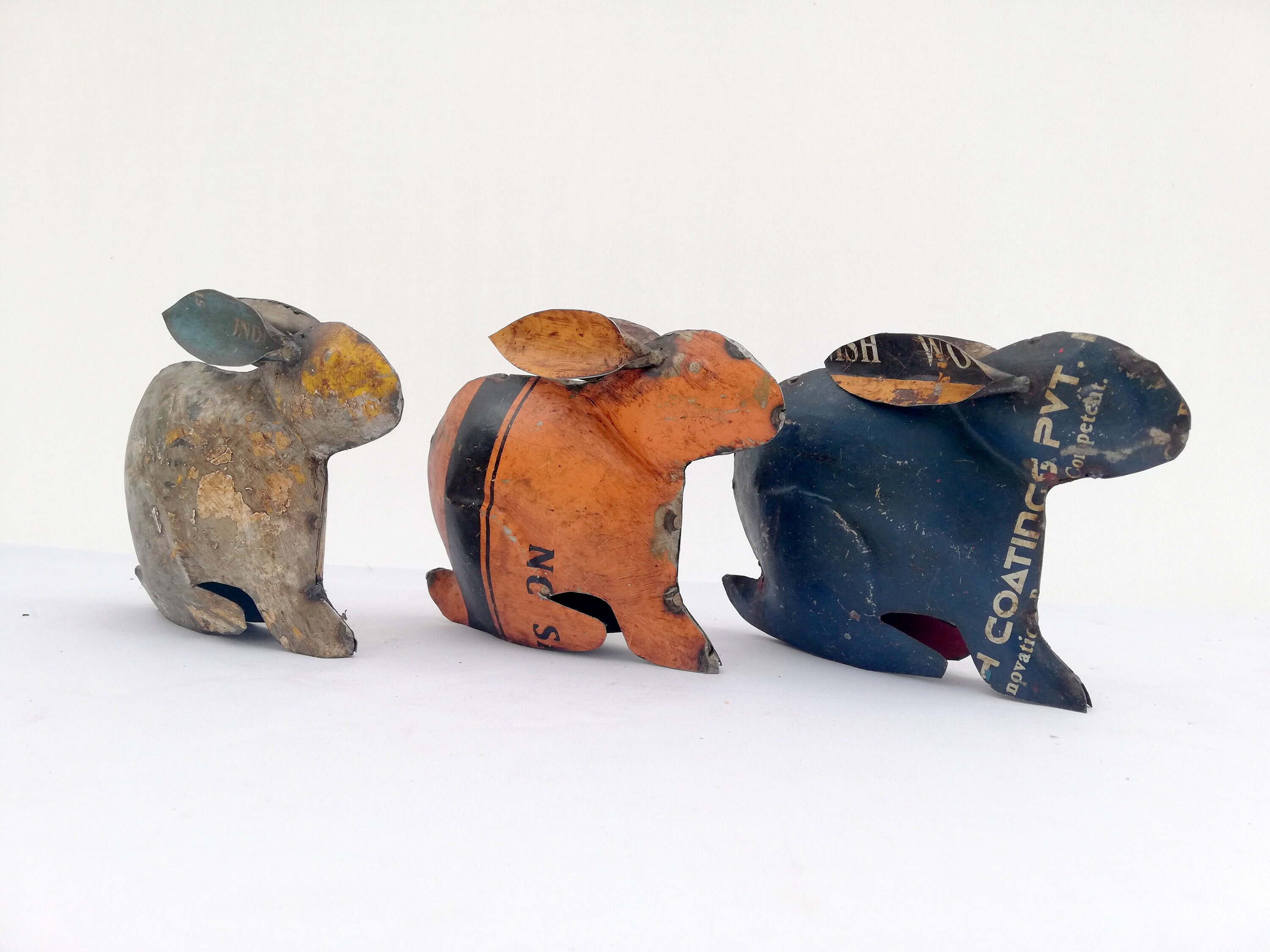 Nice handmade metal rabbits (3 pieces)