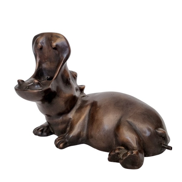 Lying bronze hippopotamus - Bronze garden decoration - Hippo water spitter - hippopotamus fountain - water squirter