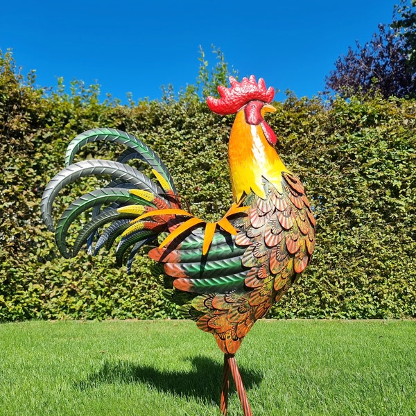 Grand coq en fer - Coq décoratif - Animaux de jardin en métal - Inspiration jardin et terrasse