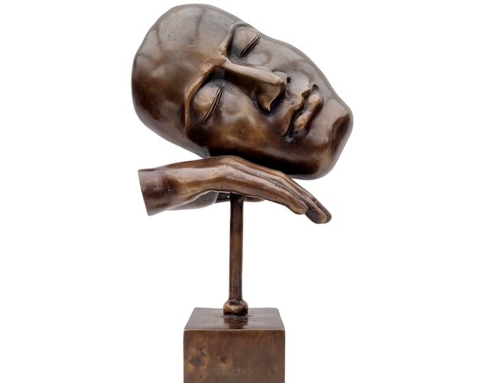 Modern bronze sculpture of a male face - Thinking man - Abstract bronze artwork