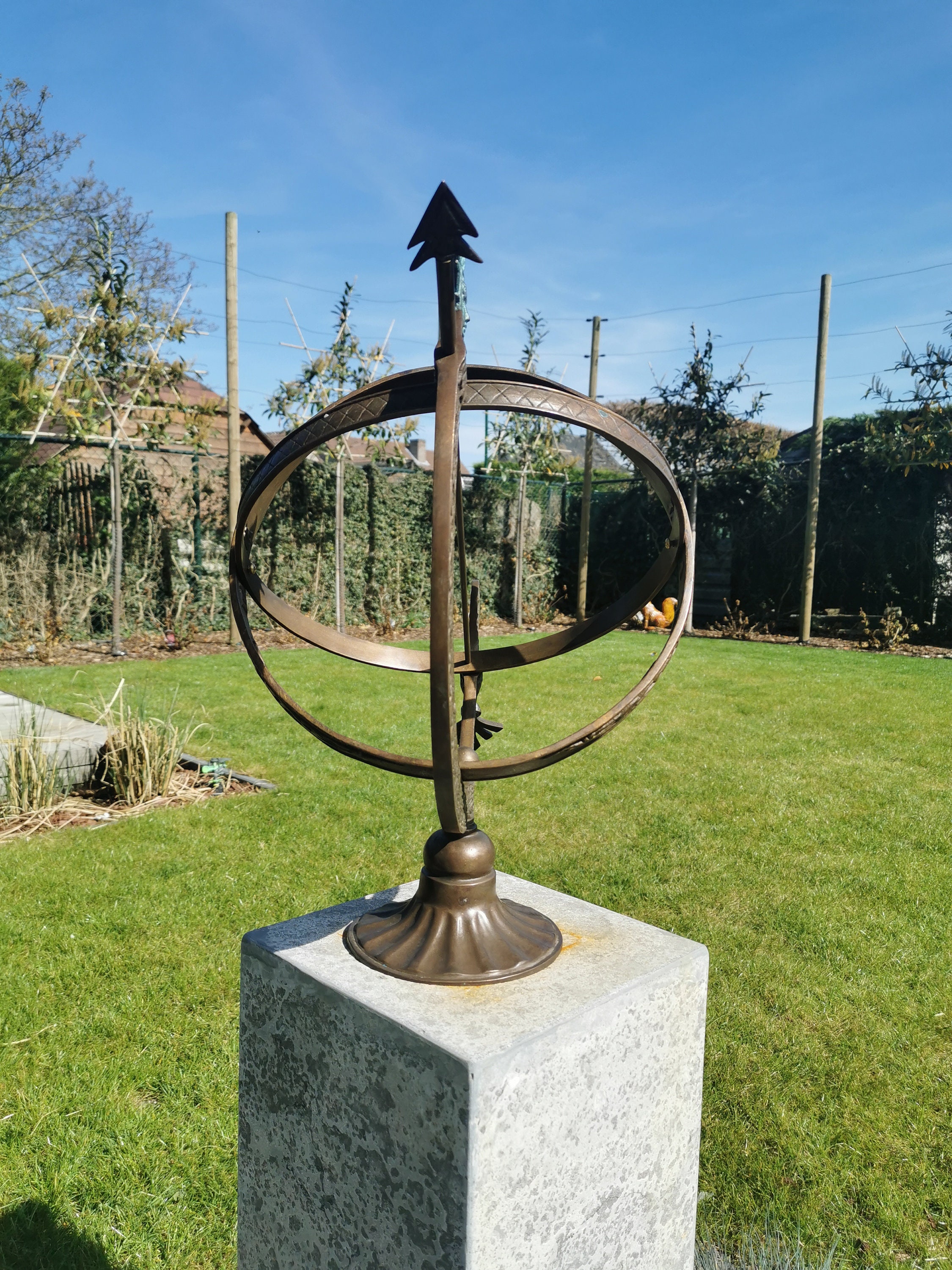 Bronze Sundial Garden sculpture Sun and moon Armillary
