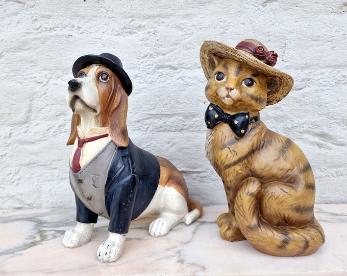 Dressed Cat and dog - Decorative home decoration - Cat and dog in costume - Gift idea