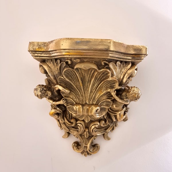 Gold-coloured wall console - Cherubs - Angel wall console - Winter home decor