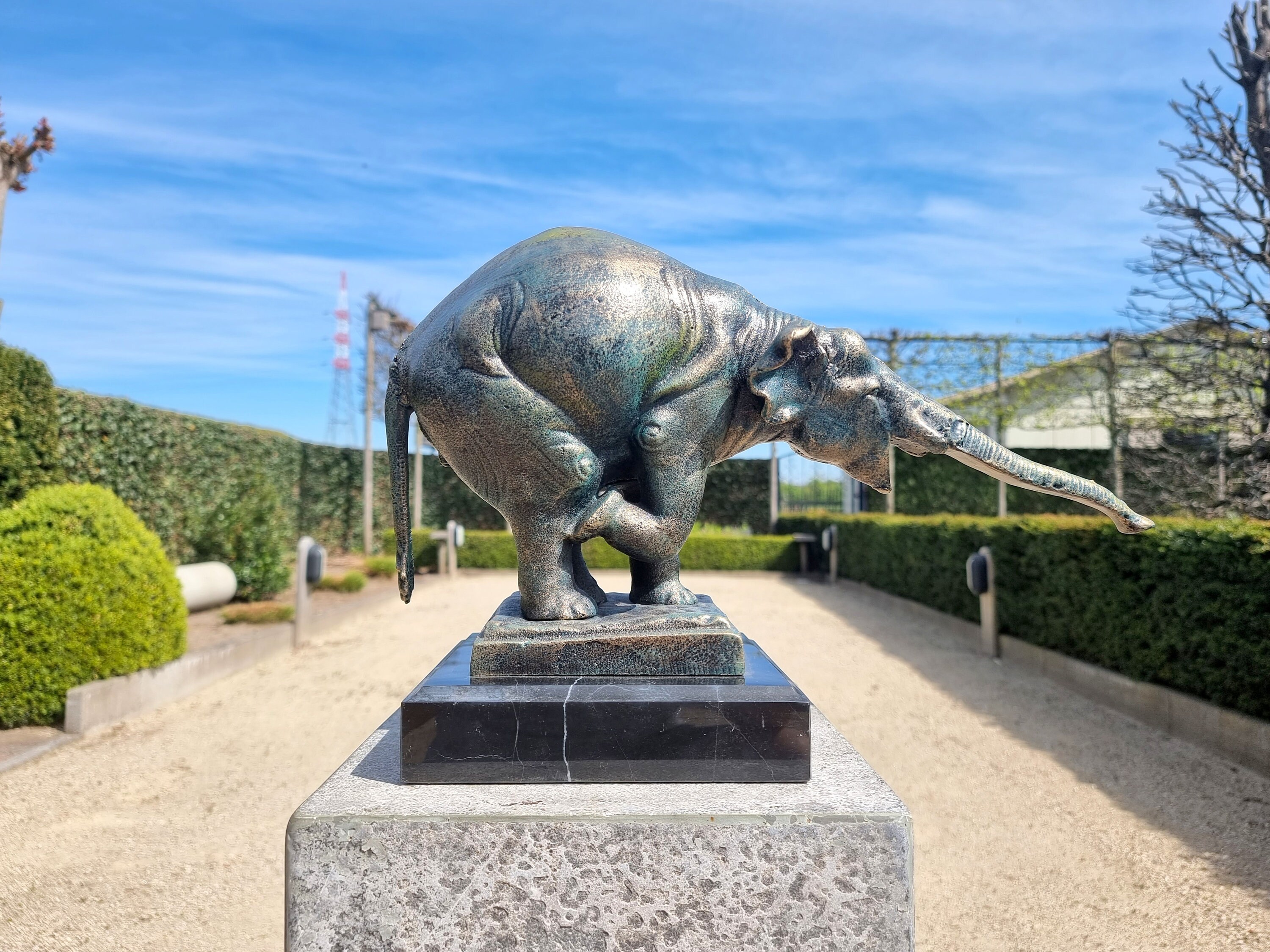 Large cast iron Elephant on marble base