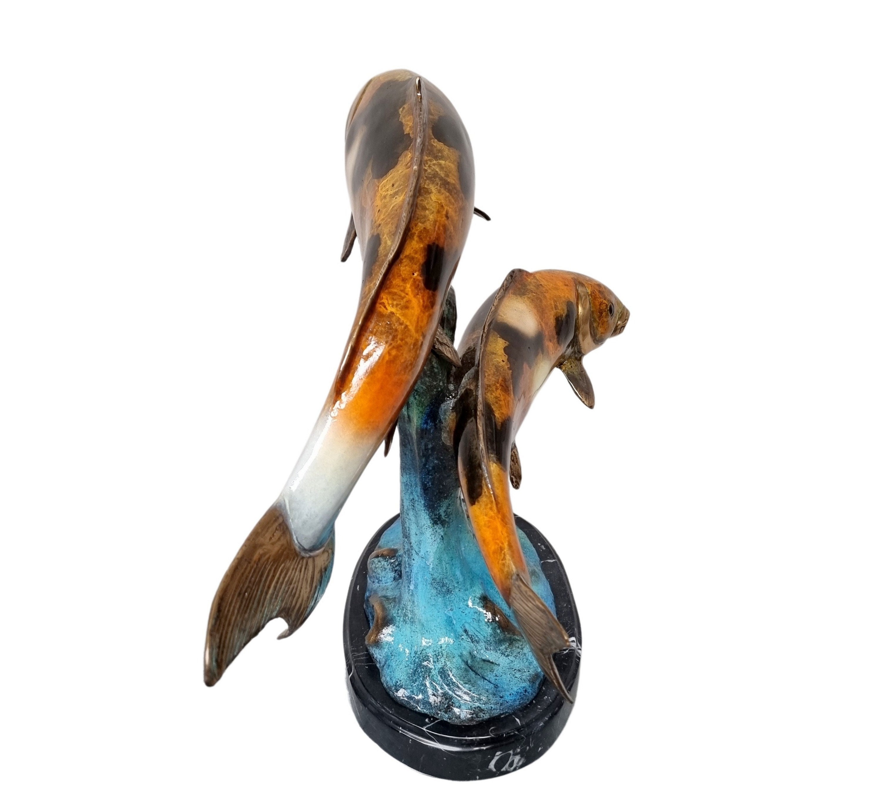 Excellent bronze sculpture of 2 Koi fish A real trophy Eyecatcher Luxurious bronze