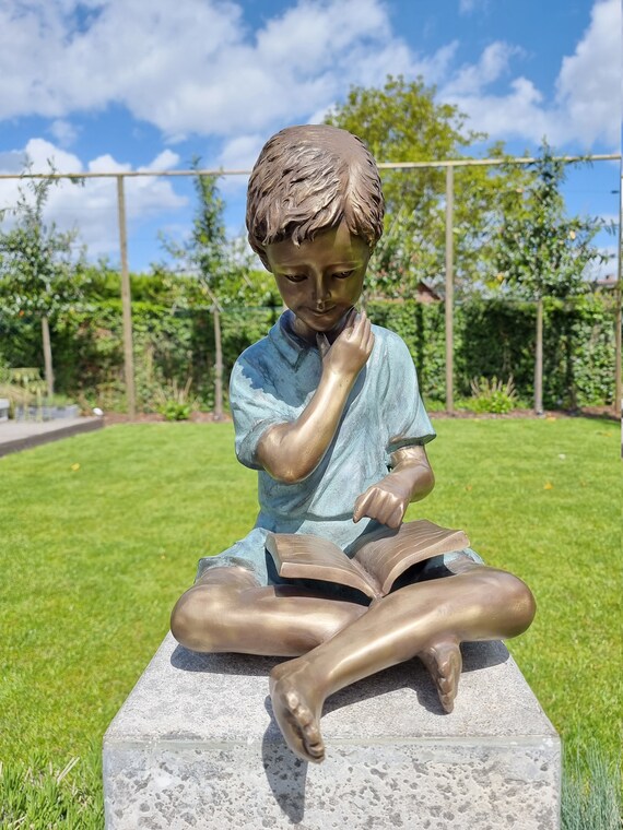 Outdoor & Gardening Home & Living Boy reading a book Bronze children