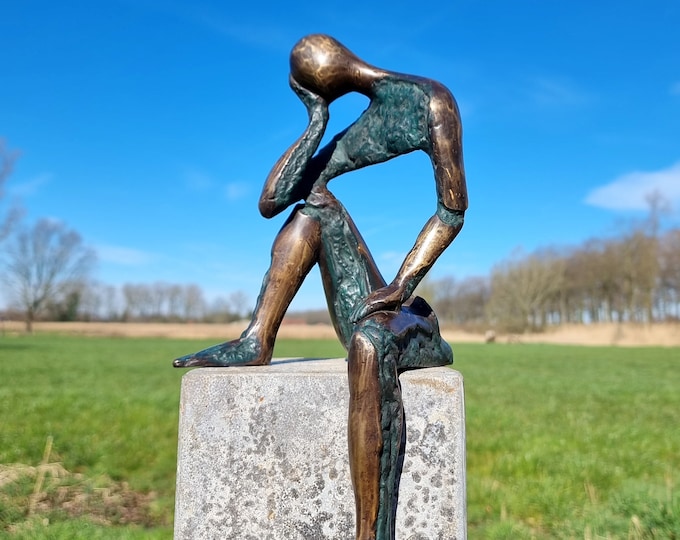 Bronze sculpture of a thinking man - Deep emotional bronze figurine - contemporary bronze art - grieving