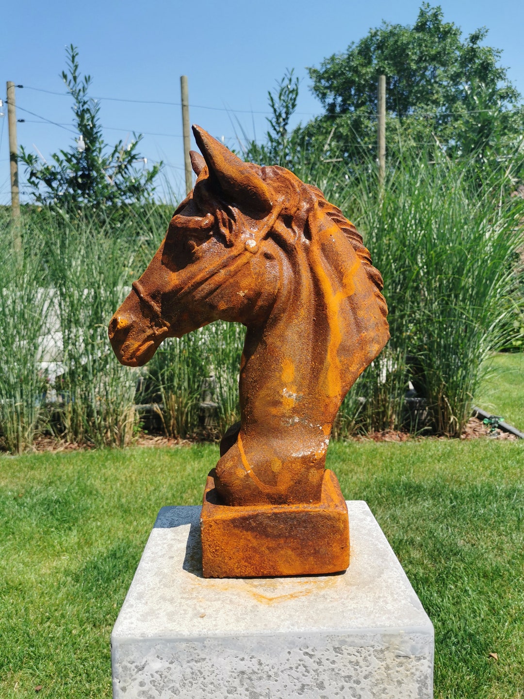 Antique Style Garden Sculpture of a Horse Head Garden Decor Farmhouse