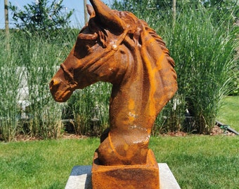 Tête de cheval en fer - Sculpture de jardin classique en fonte - Statues de jardin