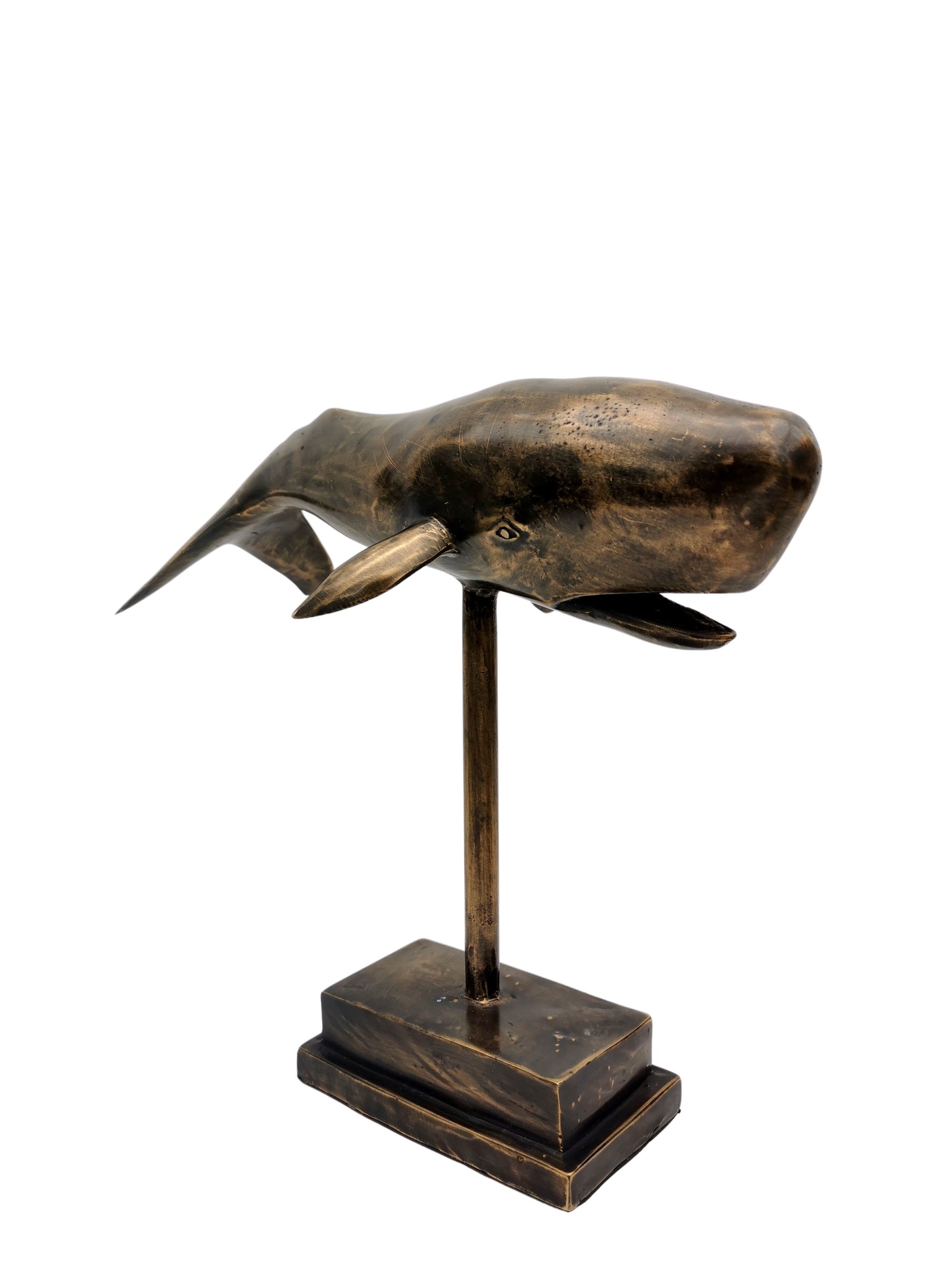 Sperm whale on stand - Bronze - Decorative sculpture of a swimming whale