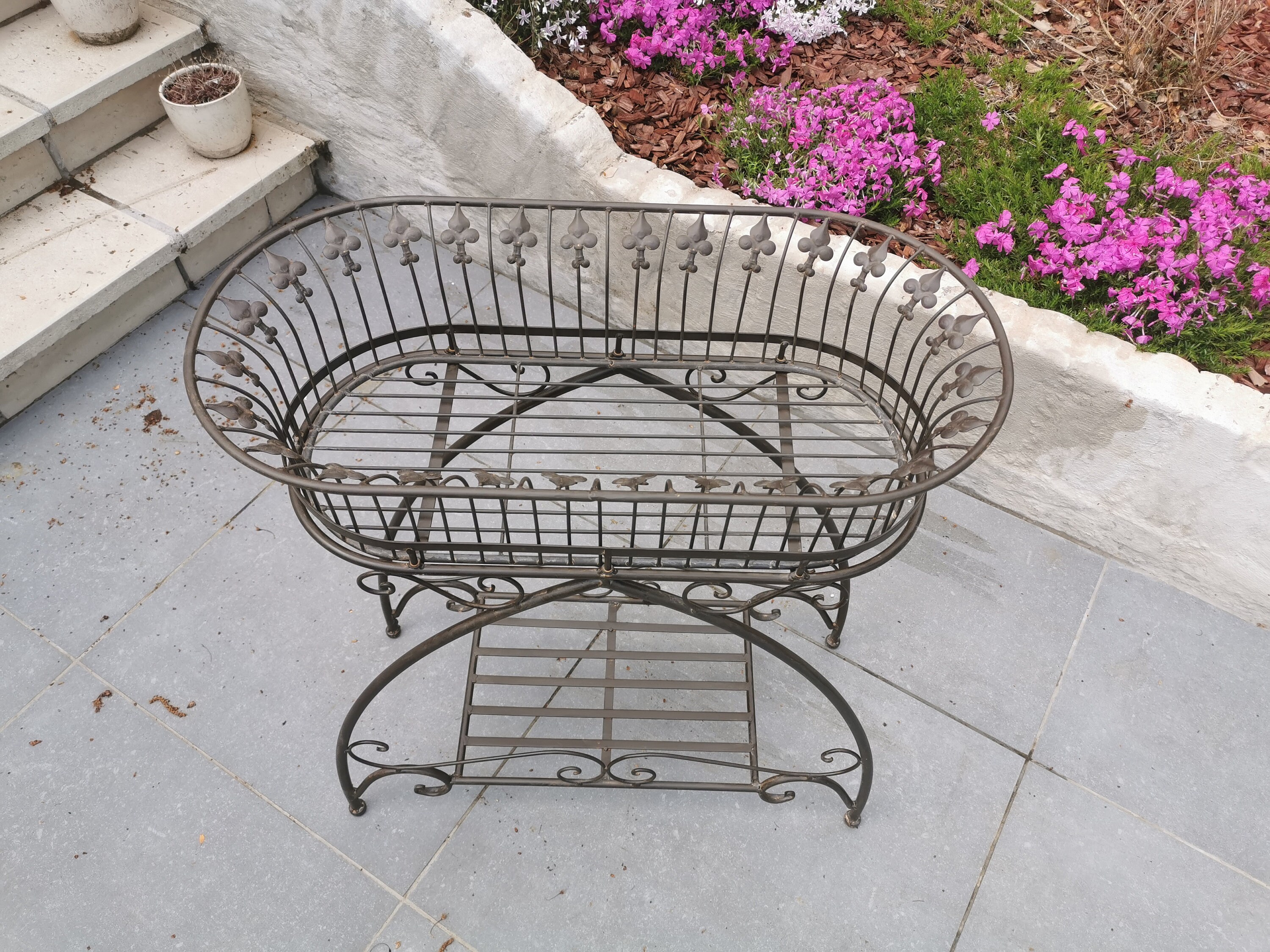 Large wrought iron flower rack / planter on stand - Wrought iron garden