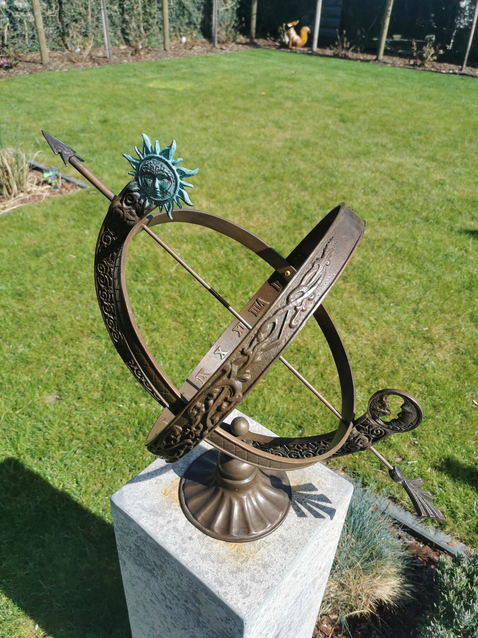 Bronze Sundial Garden Sculpture Sun and Moon Armillary Etsy