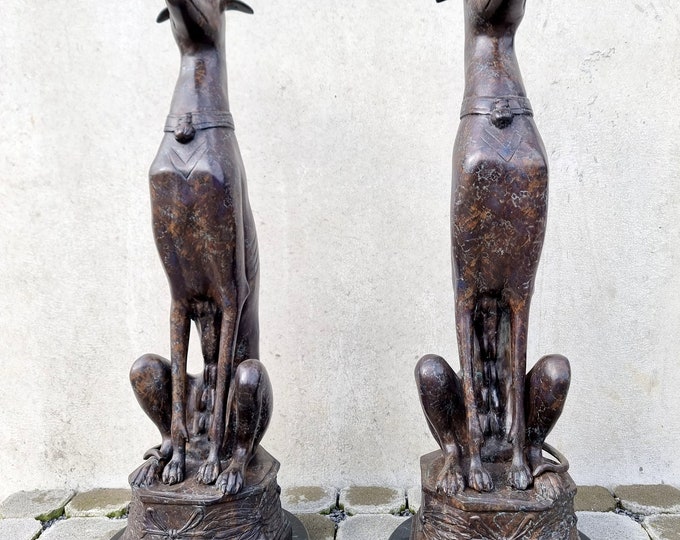 Pair of bronze greyhounds - Entrance hall sculptures - Bronze pointing dogs - Bronze hunting dogs - Entrywar art