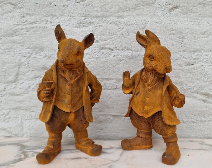 Set of cast iron animals - Hare and rat - Wonderland decoration - Wonderful animals - cast iron animals - Cottagecore - Home and garden