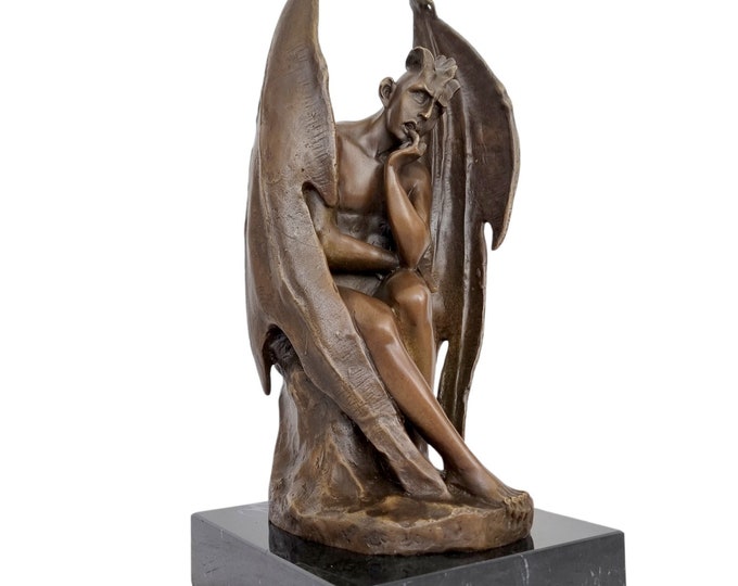 Bronze sculpture of a thoughtful demon - Seated devil figure - Pensive demon - The thinker - Gothic home decor