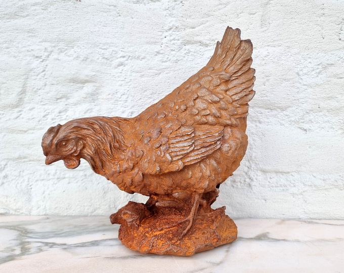 Cast iron chicken - Iron hen - Chicken and rooster - Easter - Spring decoration - Rural figures for indoors and in the garden